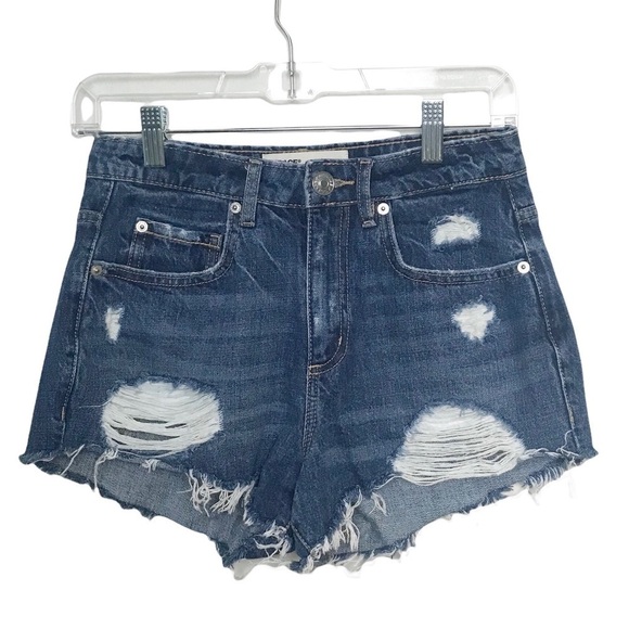 Garage Blue Raw Hem Distressed Jean Denim Shorts Juniors Size 1 - Picture 1 of 11